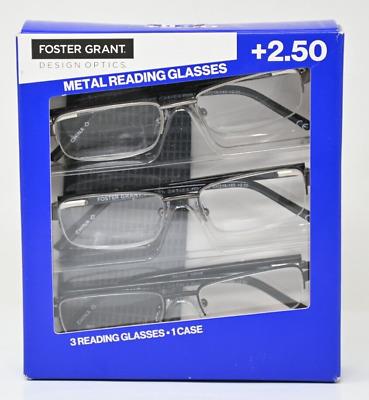 Foster Grant Design Optics Metal Reading Glasses +2.50 3pk (open box)