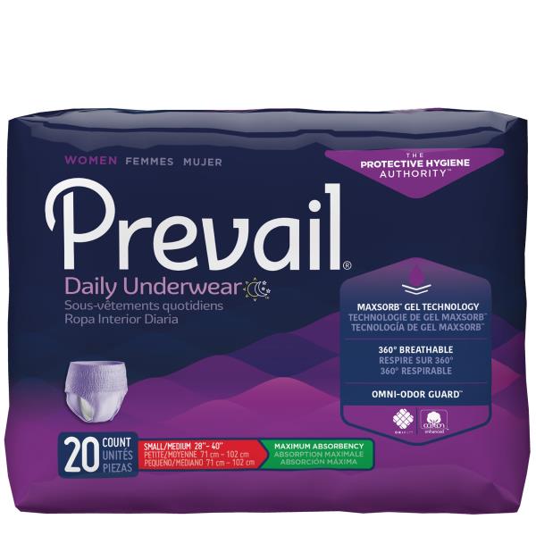 Female Adult Absorbent Underwear Prevail for Women Daily Underwear Pull on with Tear Away Seams Lavender 20 Bags by First Q(New)