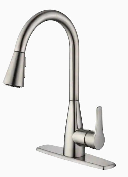 Grifo de cocina extraíble de una manija de acero inoxidable Ellesburg con rociador (placa de cubierta incluida) (nuevo)