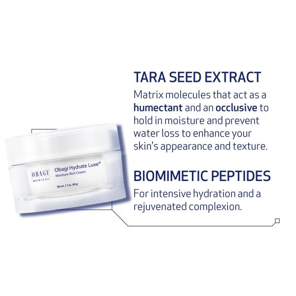 Obagi Hydrate Luxe Ultra-Rich Facial Moisturizer – Non-Comedogenic with Tara Seed Extract and Biomimetic Peptides – Intensive Night Face Cream for Dry, Sensitive or Aging Skin – 1.7 oz