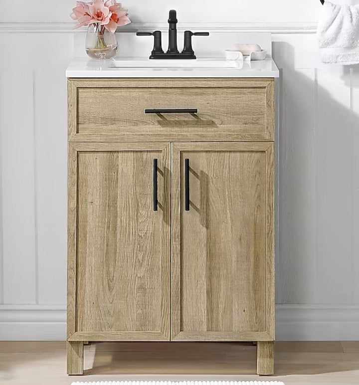 Style Selections Dolton 24-in Light Natural Oak Undermount Single sink Bathroom Vanity with White Engineered marble Top (open box)