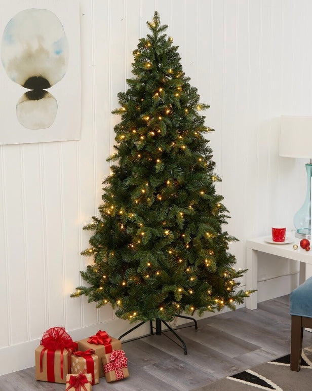 6' Grand Teton Spruce Flat Back Christmas Tree with 180 Clear LED - Green (open box)