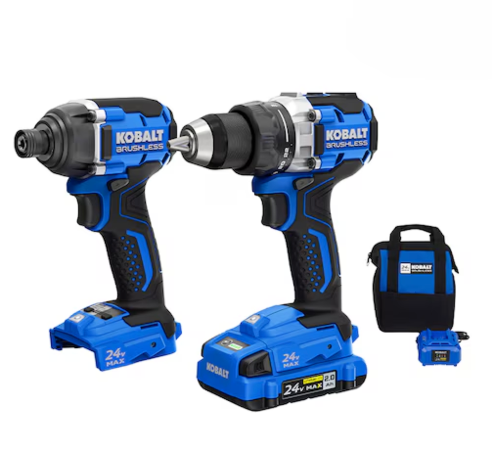 Kit combinado de herramientas eléctricas sin escobillas Kobalt de 24 voltios y 2 herramientas con estuche blando (incluye 1 batería y cargador) (caja abierta)