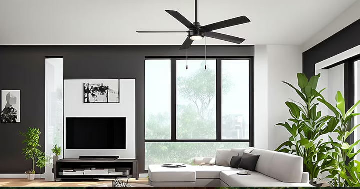 Ventilador de techo Minka Lisbourne de 52 pulgadas, color negro mate, con aspas en arce mediano y nogal oscuro, con luz LED integrada, montaje en varilla, para interiores, estándar (5 aspas) (caja abierta)