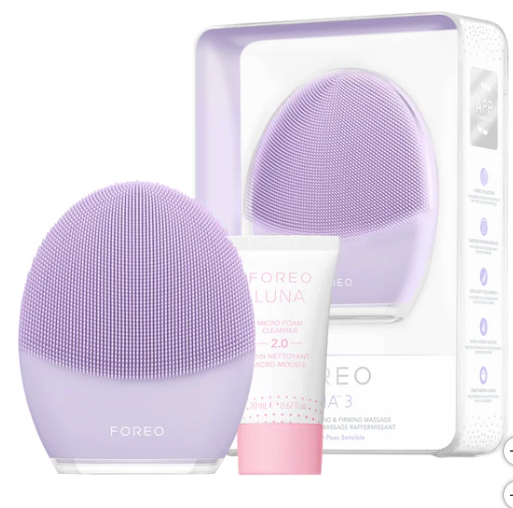 Dispositivo de masaje facial limpiador y reafirmante FOREO LUNA 3 + limpiador espumoso de 0.67 fl oz (nuevo)