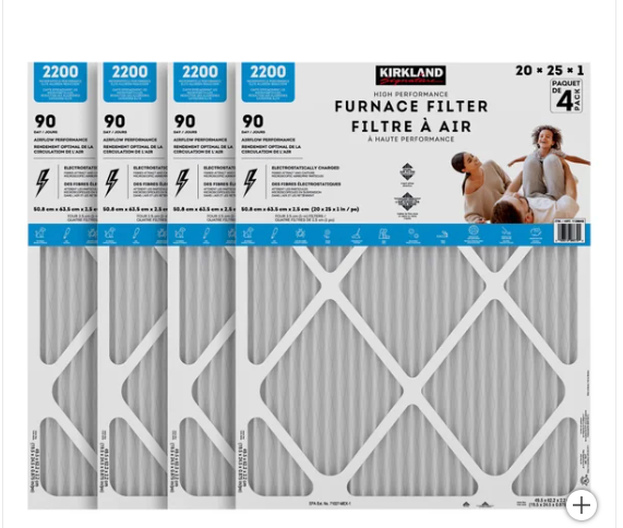 Kirkland Signature 2200 High Performance Furnace Filters, 4-pack, 20"x25"x1" (new)