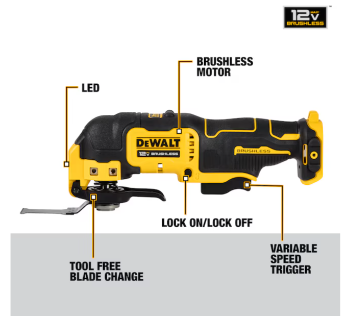 DEWALT XTREME Multiherramienta oscilante inalámbrica de 12 voltios máx., sin escobillas, de velocidad variable, de 4 piezas (herramienta básica) (usada)