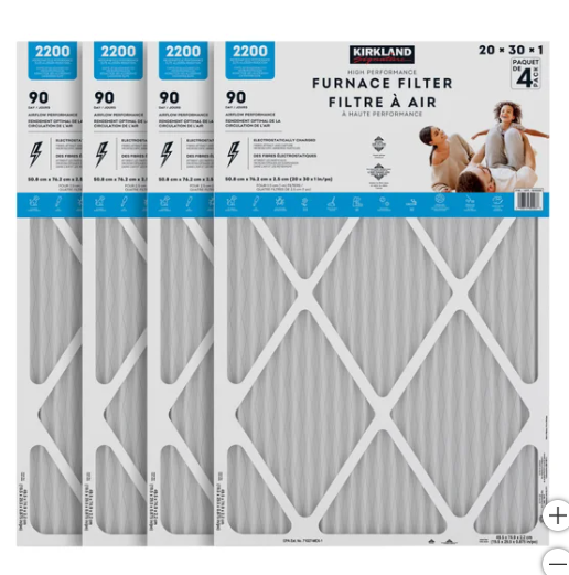 Kirkland Signature 2200 High Performance Furnace Air Filter, 20x30x1 (Pack of 8) (OPEN BOX)