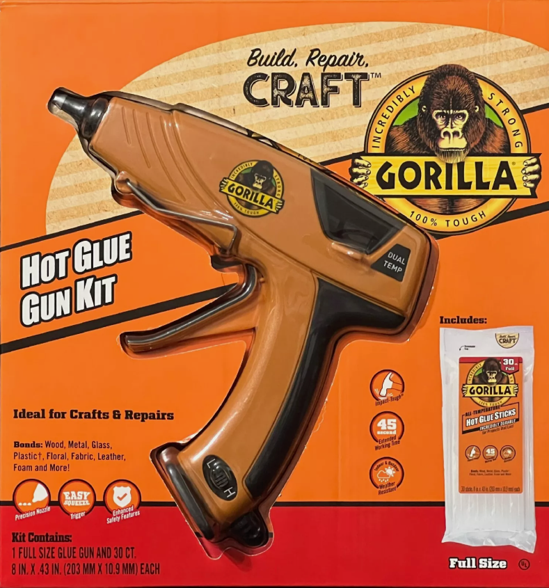 Gorilla Hot Glue Gun Kit Dual Temp Full Size plus 30 Hot Glue Sticks (new)