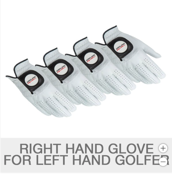 Guantes de golf de cuero Kirkland Signature para zurdos, paquete de 4, tamaño mediano (caja abierta)