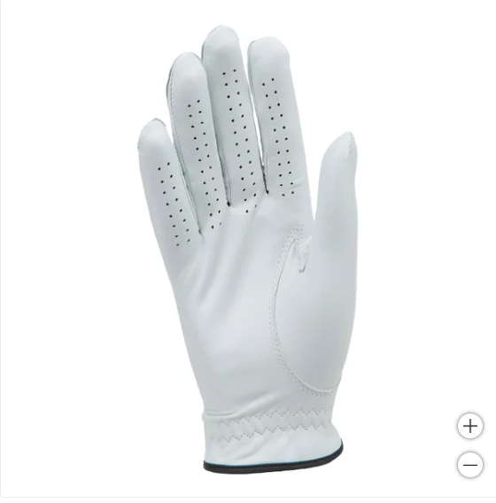 Guantes de golf de cuero Kirkland Signature para zurdos, paquete de 4, tamaño mediano (caja abierta)