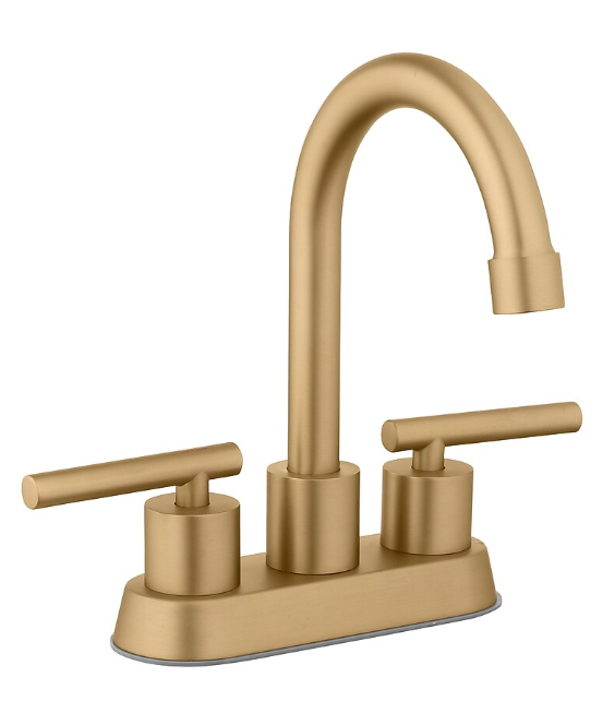 Project Source Larton Brushed Gold 4-in centerset 2-handle WaterSense High-arc Residential Handle Bathroom Sink Faucet with Drain with Deck Plate (open box)