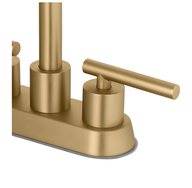 Project Source Larton Brushed Gold 4-in centerset 2-handle WaterSense High-arc Residential Handle Bathroom Sink Faucet with Drain with Deck Plate (open box)