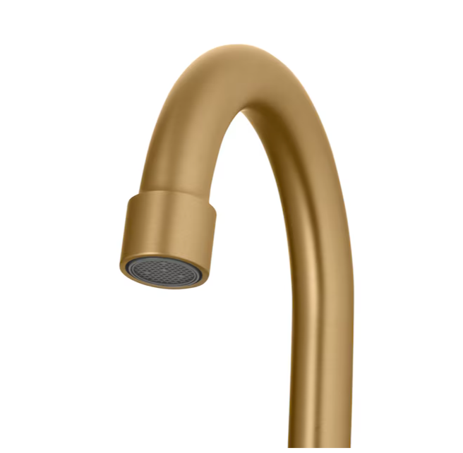 Project Source Larton Brushed Gold 4-in centerset 2-handle WaterSense High-arc Residential Handle Bathroom Sink Faucet with Drain with Deck Plate (open box)