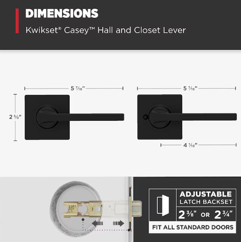 Kwikset Casey Matte Black Interior or Hall/Closet Passage Door Handle 4 -Pack (open box)