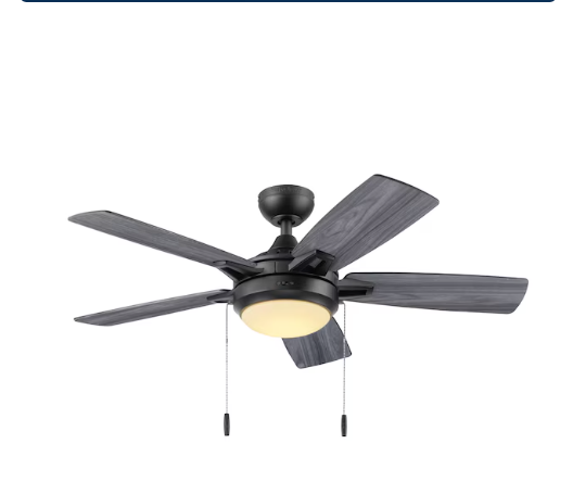 Ventilador de techo estándar Harbor Breeze Audiss de 44 pulgadas, color negro mate, con aspas color espresso/caoba, luz LED integrada que cambia de color, montaje en varilla, para interiores (5 aspas) (caja abierta)