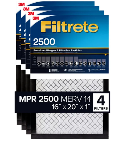 3M 2500 Series Filtrete 1" Filter, 4-pack, 16"x20"x1" (open box)