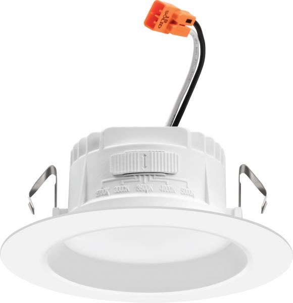 Marco de luz empotrable liso blanco LED integrado CCT seleccionable Contractor Select RB4S de 4 pulgadas