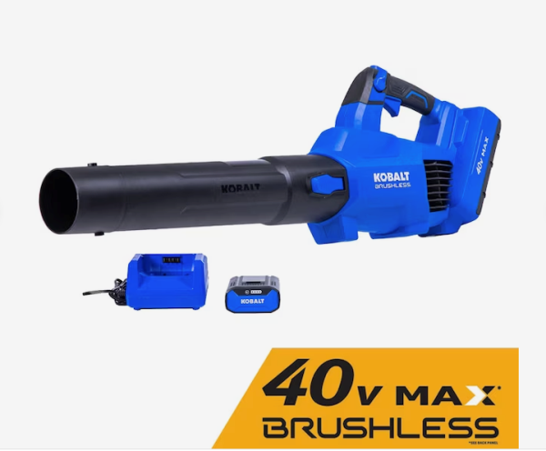 Soplador de hojas portátil a batería Kobalt Gen4 de 40 voltios, 520 CFM, 120 MPH, 4 Ah (batería y cargador incluidos) (caja abierta)