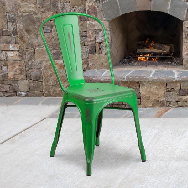 Lot # 2081 Flash Furniture Commercial Grade Distressed Green Metal Indoor-Outdoor Stackable Chair