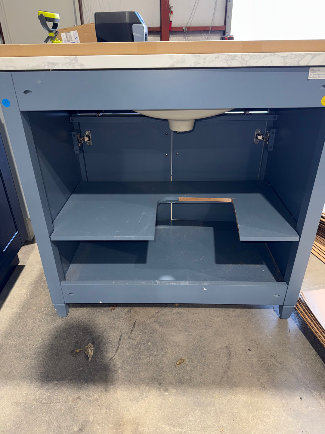 allen + roth Lancashire 30in Chambray Blue Single Sink Bathroom Vanity w White Stone Top (DAMAGE)