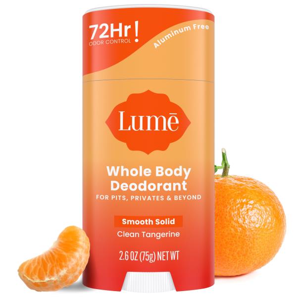 Lot # 811 Lume Whole Body Deodorant - Smooth Solid Stick - 72 Hour Odor Control - Aluminum Free, Baking Soda Free and Skin Safe - 2.6 Ounce (Clean Tangerine)