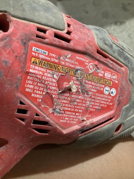 Lot # 330 CRAFTSMAN V20 Cordless Reciprocating Saw $149