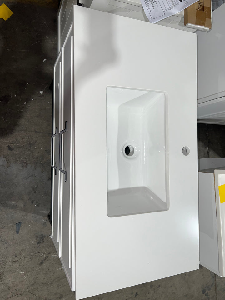 allen + roth Renzo 36-in White Undermount Single Sink Bathroom Vanity with White Top (DAMAGED) (DONT LIST) (MP ONLY)