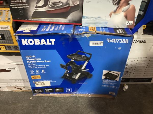Lot # 1605 Kobalt Aluminum 200-ft Cart Hose Reel $119