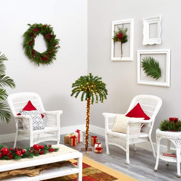 Lot # 1552 Nearly Natural 4ft. Christmas Palm Artificial Tree with 150 Warm White LED Lights