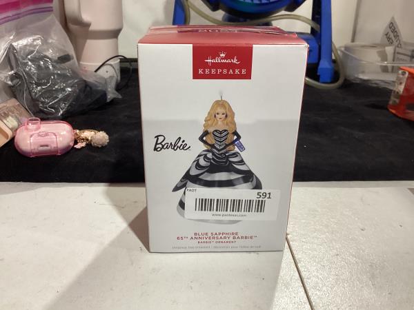 Lot # 591 Hallmark Keepsake Christmas Ornament 2024, Barbie 65th Anniversary Blue Sapphire Barbie, Porcelain and Fabric, Gifts for Her