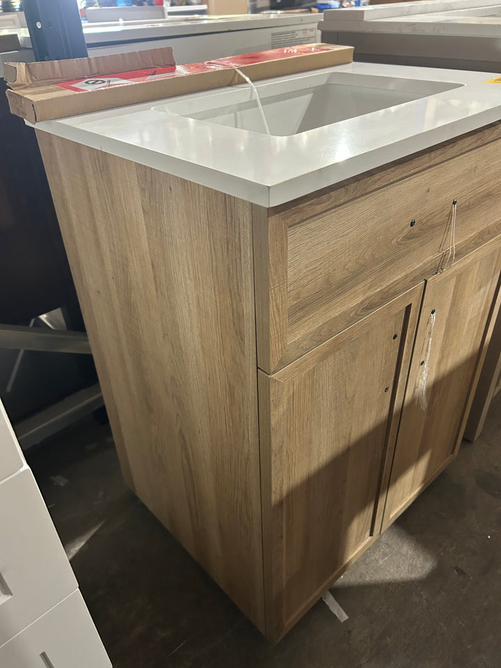 Style Selections Dolton 24-in Light Natural Oak Undermount Single sink Bathroom Vanity with White Engineered marble Top (damaged)