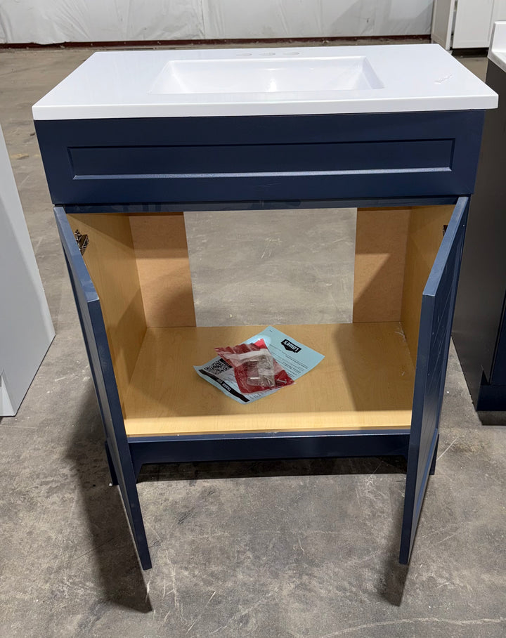 Style Selections Kirkman 30-in Deep Ocean Blue Single Sink Vanity with White Cultured Marble Top (open box)
