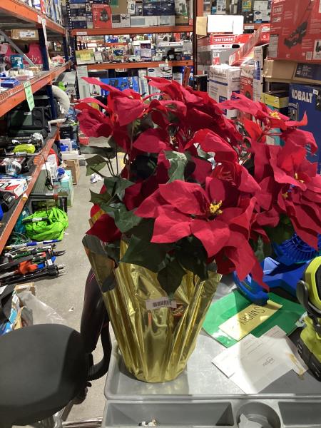 Lot # 1989 Northlight Red Artificial Christmas Poinsettia with Gold Tone Wrapped Pot - Red