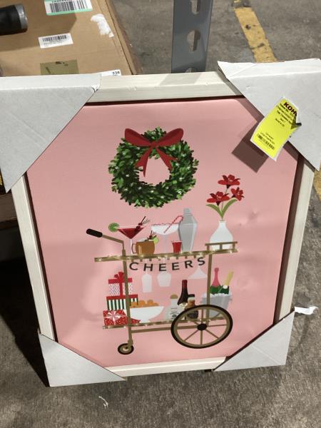 Lot # 324 Chic Christmas Cocktail Cart LED Accented Framed Wall Art, Multicolor