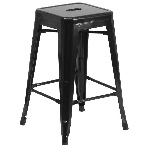 Lot # 2269 Flash Furniture Kai Commercial Grade 24" High Backless Black Metal Indoor-Outdoor Counter Height Stool with Square Seat