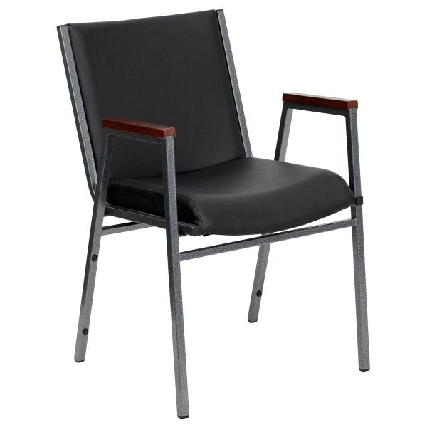 Lot # 2117 Flash Furniture HERCULES Series Heavy Duty Black Vinyl Stack Chair with Arms and Ganging Bracket