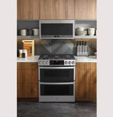 GE 30" Smart Gas Range with 5 Burners and Fingerprint-Resistant Slide-In Double Oven