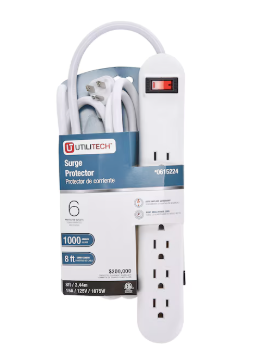 Lot # 141 Utilitech 8Ft 6-Outlet 1000 J AC Surge Protector