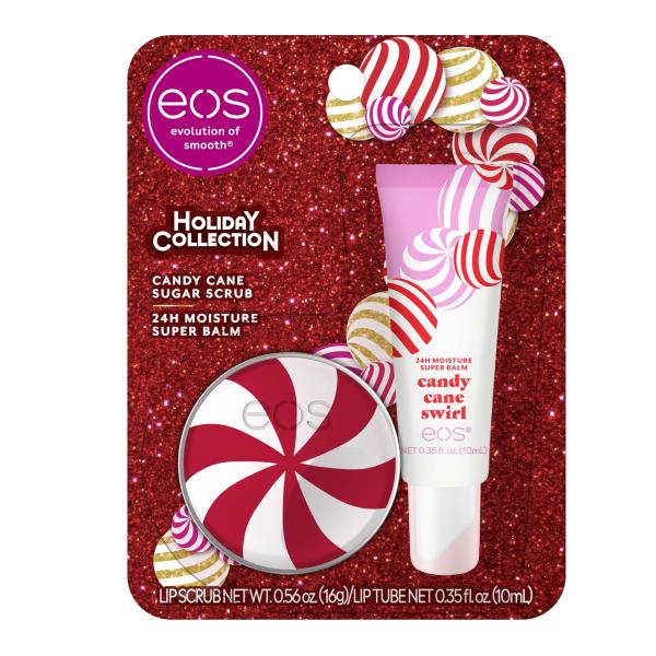 Lot # 405 eos Holiday Lip Treatment Gift Set- Candy Cane Swirl Lip Scrub & 24H Moisture Super Balm, Limited-Edition Lip Care, Stocking Stuffers, 2-Pack