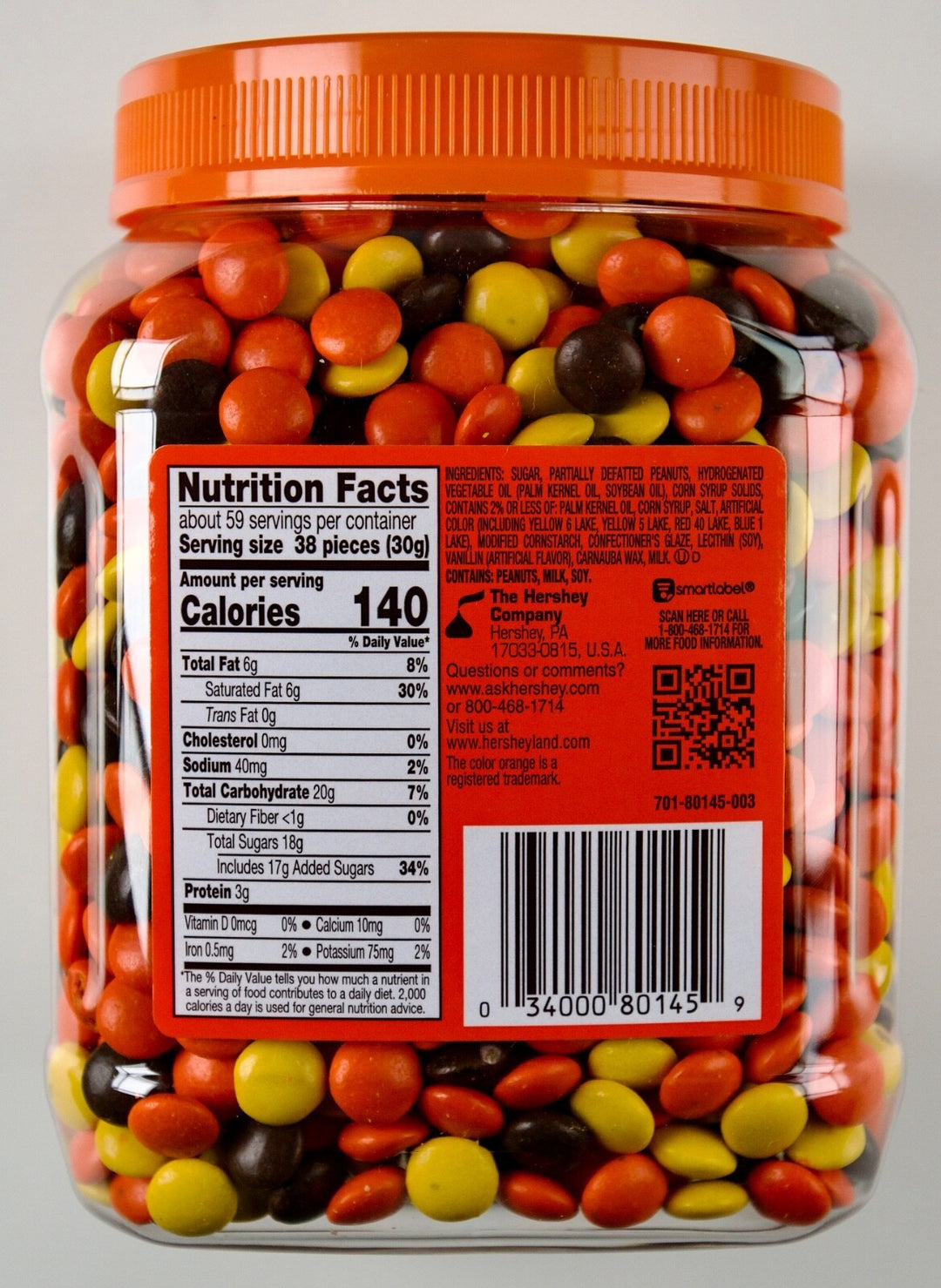 Lot # 1108 Reeses Pieces Candy 62oz $17
