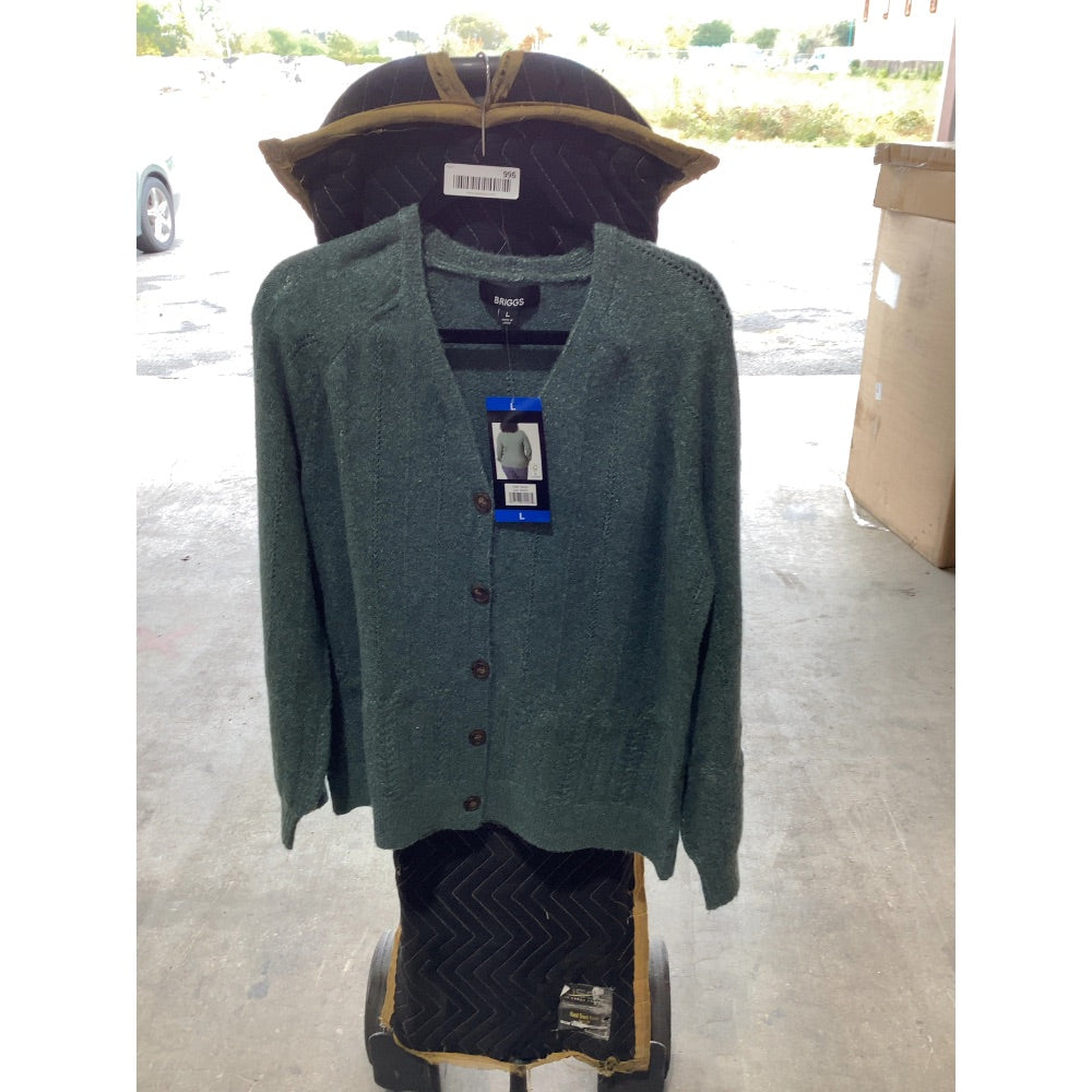 Lot # 996 NEW Briggs Ladies' Cardigan, Green, Large (207)