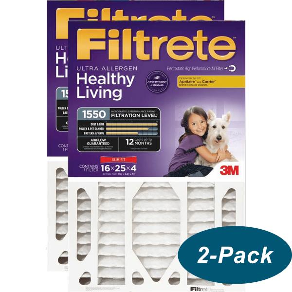 3M Filtrete Ultra Allergen Reduction Filter Slim Fit 16x25x4 2-Pack