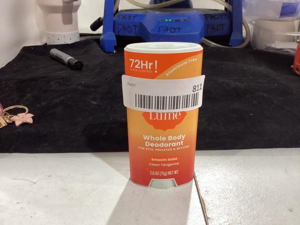 Lot # 811 Lume Whole Body Deodorant - Smooth Solid Stick - 72 Hour Odor Control - Aluminum Free, Baking Soda Free and Skin Safe - 2.6 Ounce (Clean Tangerine)