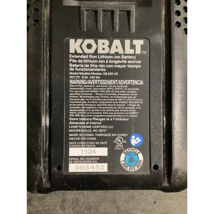 Lot # 893 Kobalt 40V Battery $150.00