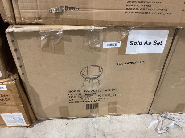 Lot # 1577 Flash Furniture Devon Set of 2 Modern Boho Rattan Rope Chairs, Weather-Resistant Tan Finish Rattan with Light Gray Back and Seat Cushions - Indoor/Outdoor