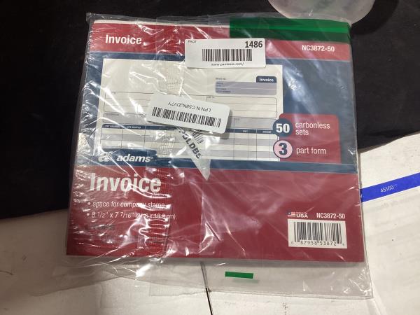Lot # 1486 Adams Invoice Unit Sets, 7.44 x 8.5 Inch, 3-Part, Carbonless, White/Canary/Pink, 50 Sets per Pack (NC3872-50)