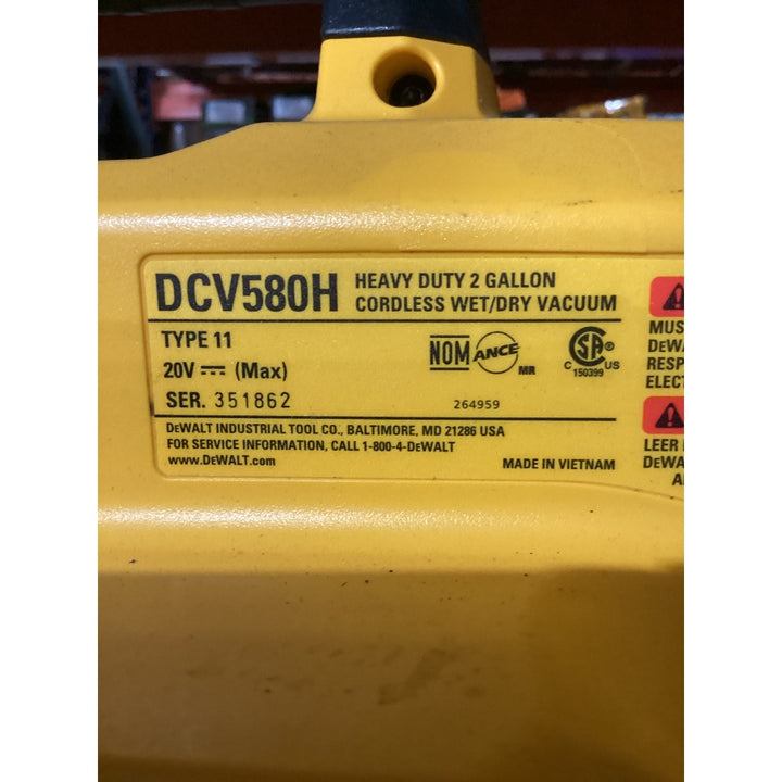 Lot # 1012 DEWALT DCV580H Heavy Duty 2 Gallon Cordless Wet/Dry Vacuum - 20V Max, Yellow and Black