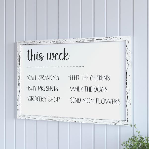 Lot # 2038 HBCY Creations Wall Mount Whitewashed White Board - 20"x30" - Dry Erase Marker, 4 Magnets, Eraser - Wood Frame - for Kitchen, Classrooms, Restaurant Menus and More!