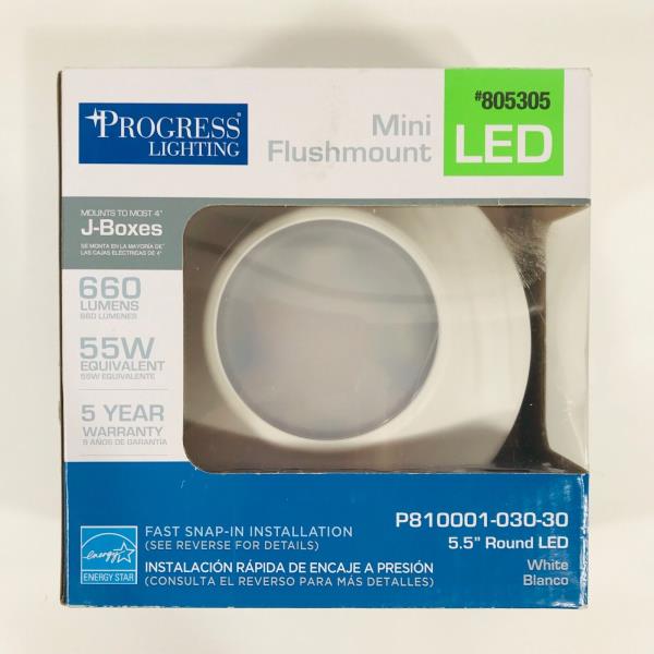 Lot # 1472 Progress Lighting Mini Flushmount White 5.5" LED